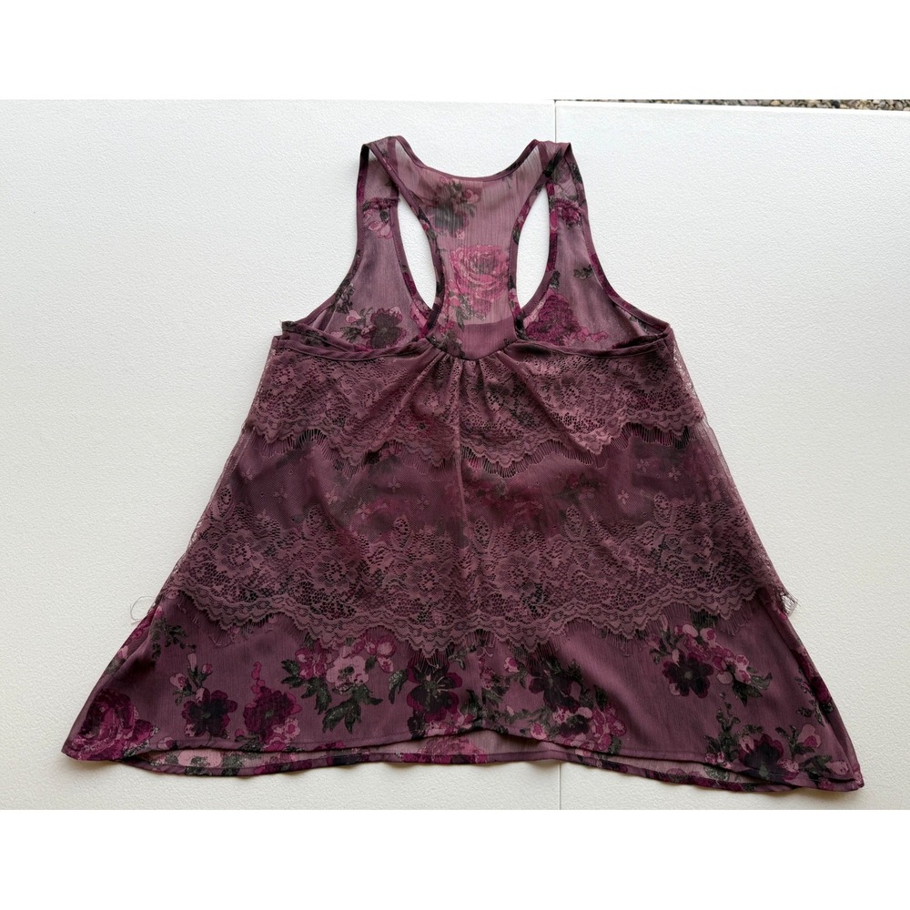Mudd Tank Top Womens Sheer Layered Size S Purple Floral Fairy Festival Boho Y2K - Picture 15 of 16